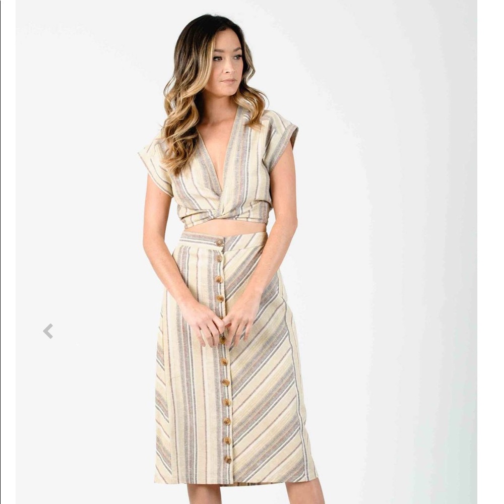 Lucca couture linen 2 piece tie top midi skirt sm - Picture 2 of 5
